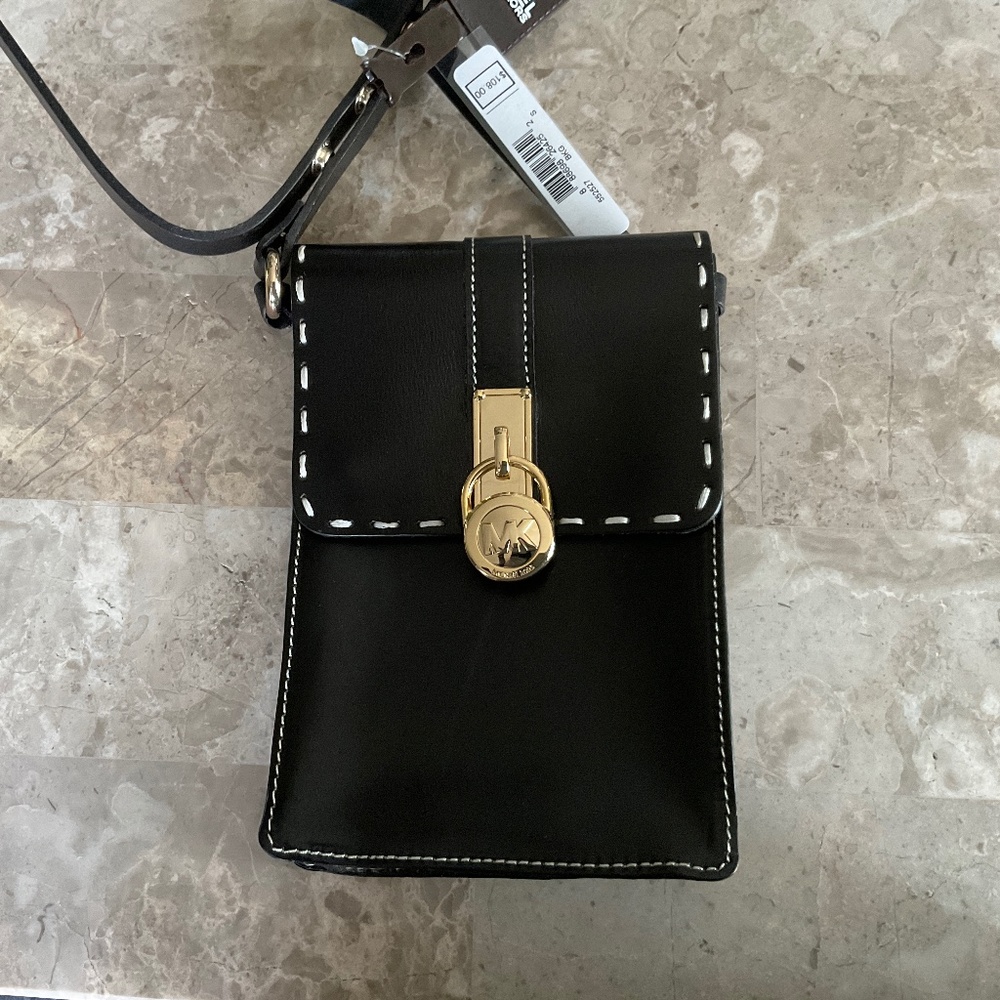 MICHAEL KORS Waist/Shoulder Mini Purse Genuine Leather Black - Picture 2 of 6